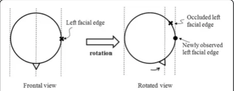 Figure 5 Cylindrical head model is less affected by self-occlusion. This method does not require the occluded facial edgewhen detecting the right and left facial edges in a rotated view, andinstead it uses the newly observed facial edge.