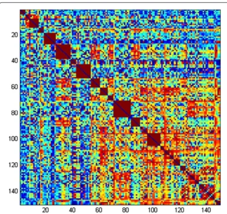 Figure 7 A distance matrix DM: blue dots represent low relativedistance, while red ones identify distant matches