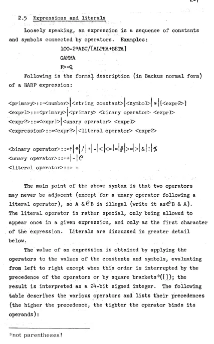 table describes the various. ?perators and lists their precedences 