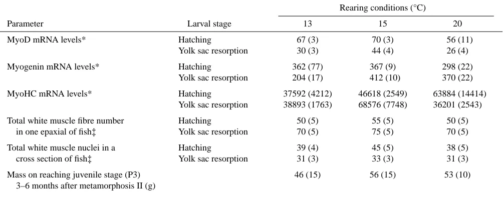 Table 3. Comparison of molecular biology with morphological parameters in Mediterranean sea bass subjected to differenttemperatures during early development