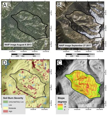 Figure 1.2: A) National Agricultural Image Program (NAIP) image of study site from 2013 (pre-fire)