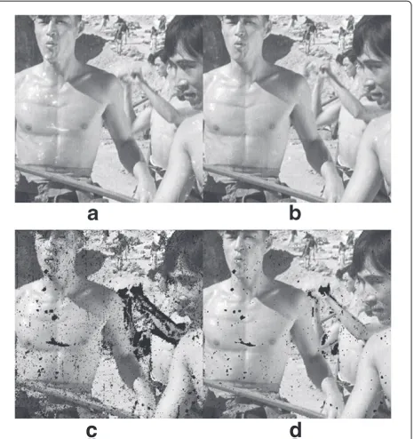 Figure 7 The comparison of diﬀerent blotch detectors.frame 1,2 of size 1024 (a,b) Test × 1024 for blotch detection
