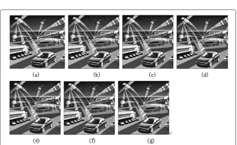 Figure 4 Image lena and experimental results. (a) Original image lena. (b) Gaussian white noising image