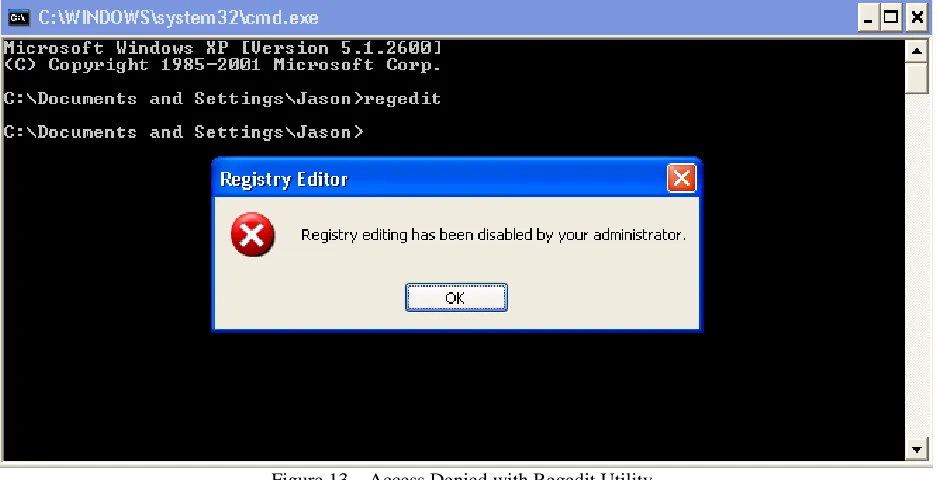 Figure 13 – Access Denied with Regedit Utility 