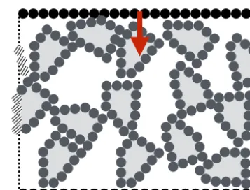 Figure 4. Boundary conditions used in the present study. The grains(medium gray) are compressed between two plates composed ofspheres (black): the bottom plate is ﬁxed and the top plate is movingdown with a constant velocity Vplate