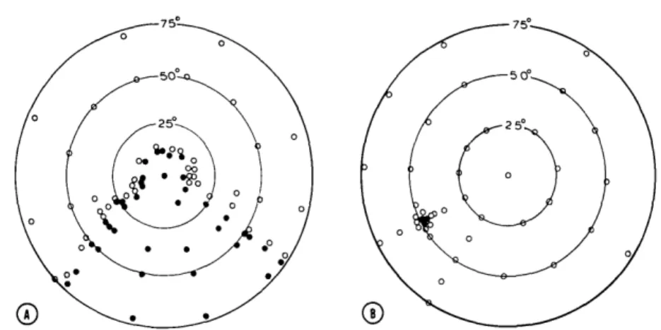 Fig. 4. Two examples of areas of the corneal surface served by a single unit responding to jet pressure