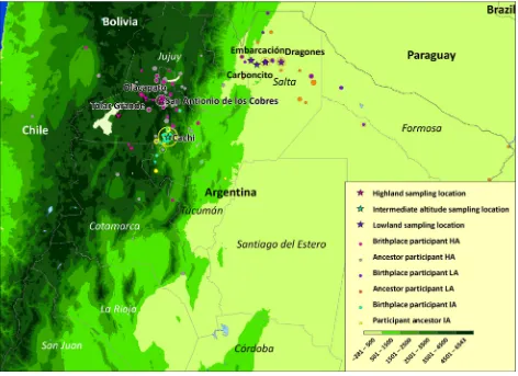 Figure 1. Range of birthplaces of participants and their ancestors in the three regions