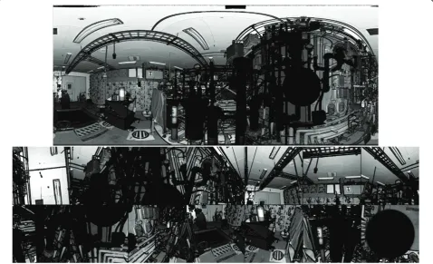 Figure 4 Atlas of rectified images generated from a reflectance image: (top) reflectance image; (bottom) atlas of 14 rectified imagesgenerated by sampling a sphere every 60°.