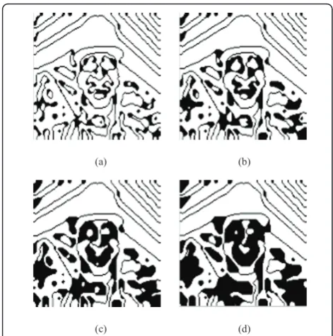 Figure 8 Object detection algorithm for Foreman.(a) detected changes Y changes (k)i; (b) dilated image Y dilation (k+1)i