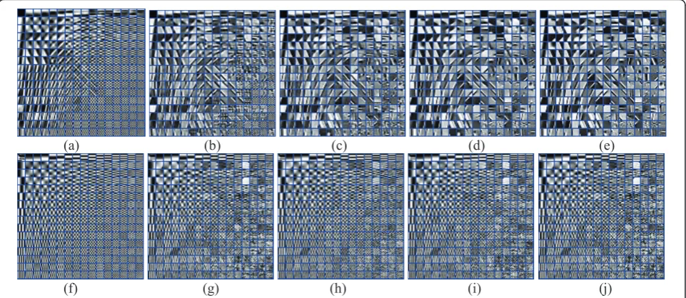 Figure 5 Two initial dictionary. DCT (a) and a random matrixchosen from the training data (b).