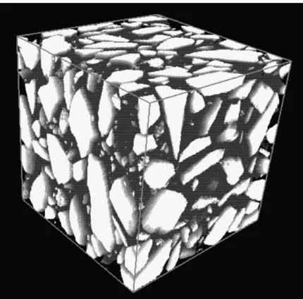 Fig. 1.1  3D volume of a multi aggregate sample obtained by X-ray CT scanning. Reproduced from (Garboczi, 2002) 