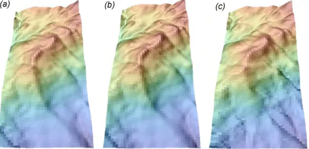 Figure 1. Comparison of DEMs derived in (a) SAGA and (b) GRASS using the 1:24k topo- topo-map contour lines (contours.shp), as compared to the (c) DEM derived using all LiDAR points