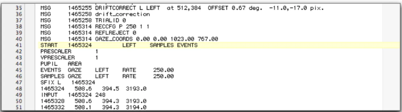 Figure 8. Output file of the edf2asc program.