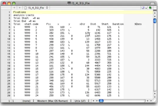 Figure 10. Example of an ILAB fixations output file.