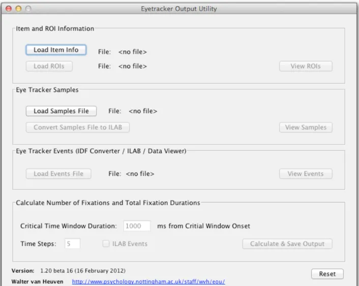 Figure 11. Main window of the Eyetracker Output Utility.