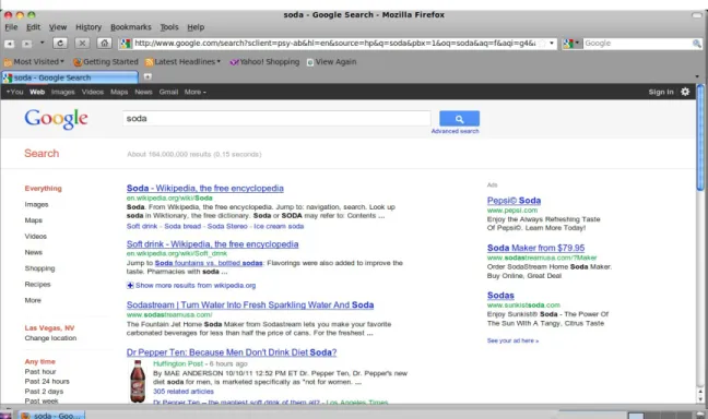 Figure 23 : Screen shot of user query with the search results on the left  and the ads on the right.