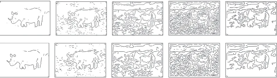 Figure 6: Sample edge-detection and line approximation results. The original image is the ﬁrst one shown in Figure 3