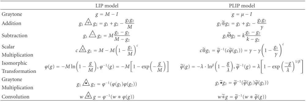 Table 1: Summary of the LIP and PLIP model mathematical operators.