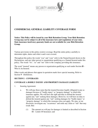 COMMERCIAL GENERAL LIABILITY COVERAGE FORM