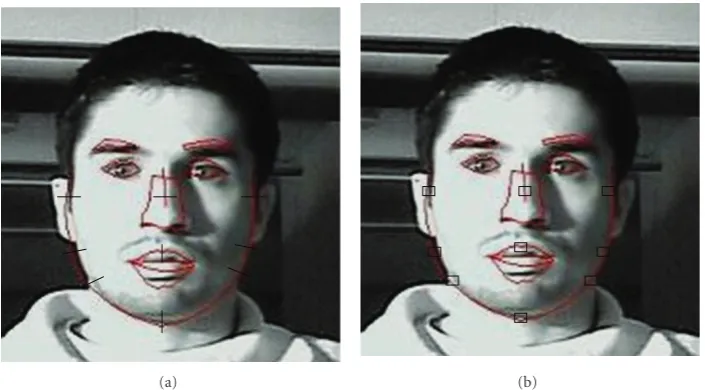 Figure 12: Proﬁle constructionduring training is shown, to avoid clutter, for a few points along the boundary of the ASM model and onepoint each on the nose and the lips