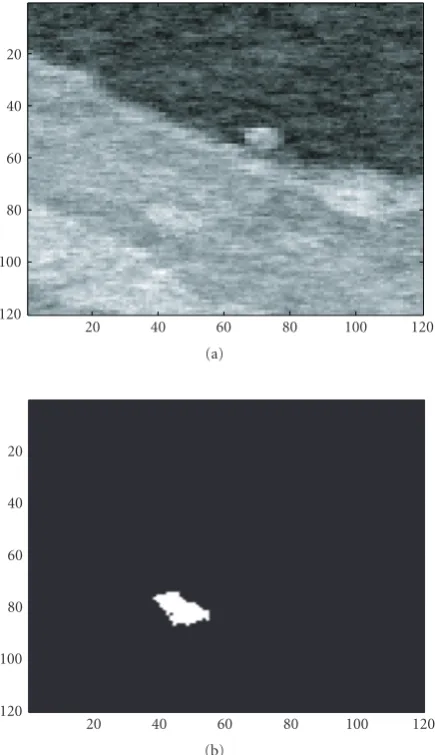 Figure 3: Tracking results: actual target position (+), estimated tar-get position (o); (a) initial frame, (b) tenth frame.