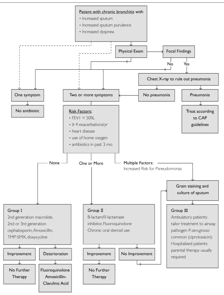 Figure 2) Algorithm for choosing antimicrobial therapy in acute exacerbations of chronic bronchitis