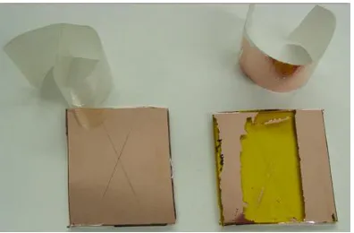 Fig. 2.17. Tape test performed to check adhesion; proper adhesion (left) and poor 