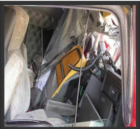 Figure 3: Interior Cab of the Tractor Trailer. Reference: National Transportation Safety Board, “Highway Accident Brief: HAB-07- 01,” National Transportation Safety Board, http://www.ntsb.gov/publictn/2007/HAB0701.pdf (accessed August 10, 2009)