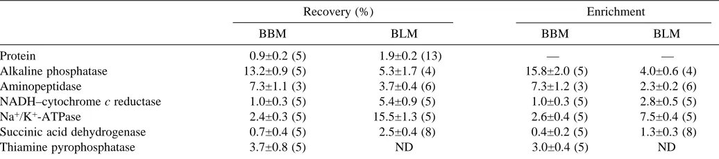 Table 1. Relative recoveries and enrichment of marker enzymes in Mozambique tilapia kidney brush-border (BBM) andbasolateral (BLM) plasma membranes