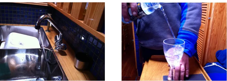 Figure 1: Stream of water from a tap (left) and out of a bottle (right), in a yacht heeling at a20like the bottle is not really above the glass, leading to erroneous expectations about gravity.Heeling angles of up to◦ angle