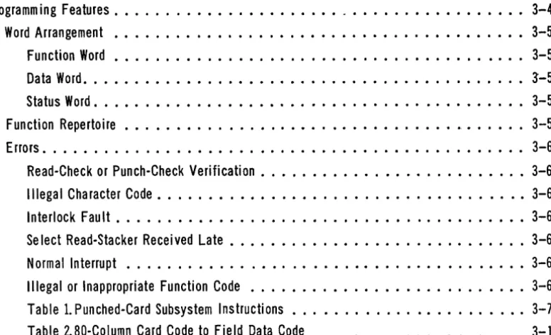 Table 1. Punched-Card Subsystem Instructions ••••••••••••••••••••••• 3-7 