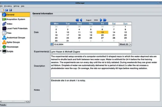 Fig. 9. NDManager. This simple application is designed to handle the parameter file used Klusters and NeuroScope, as well as processing utilities