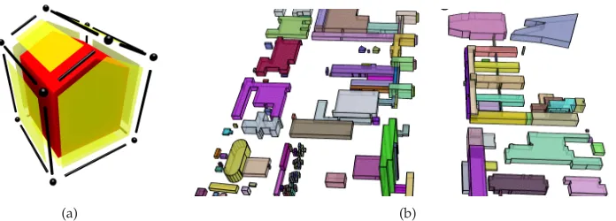 Figure 1: Two 3D cell complexes. (a) A simple model of a house contains a set of 0-cells(black balls), 1-cells (black cylinders), 2-cells (yellow polygons), and a 3-cell (red volume).The graphical representations of the 1-, 2- and 3-cells are reduced to be