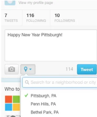 Figure 1: This screen-shot shows a user checking that the default location Pittsburgh, PAcorresponds to the message.