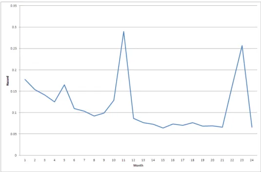 Figure 2-7: Hazard function for double-censored price spells