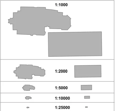 Figure 11: Comparison of the shape of structure and the  ER depending on the scale of mapping 