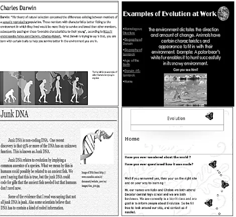 Table 2. Sample Pages from Students’ Evolution Websites. 