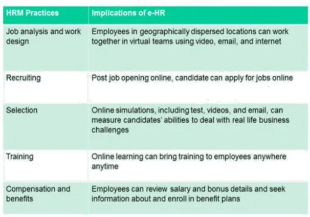 Table 3.1: Implications of e-HR 