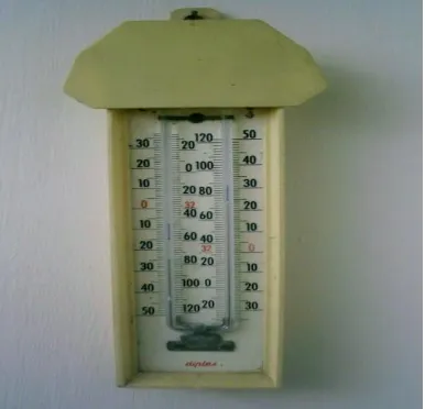 Figure 2: A Typical Outdoor Minima-Maxima Thermometer  