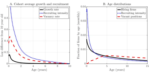 Figure 7: Vacancy and Effort Distributions by Age 0 2 4 6 8 10 Age (years)00.20.40.60.81Logdifferencefrom10yearold