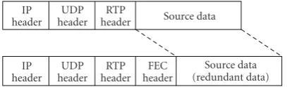 Figure 4: IP datagram format of RTP stream through FEC-on-TQM.
