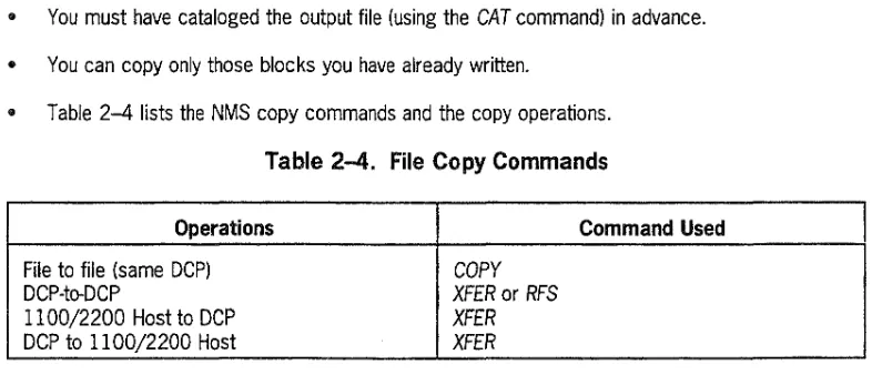 Table 2-4 lists the NMS copy commands and the copy operations. 