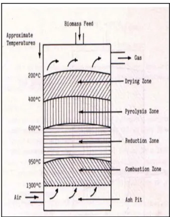 Figure 2.2:  Various zone in updraft gasifier (Anil, 2006) 