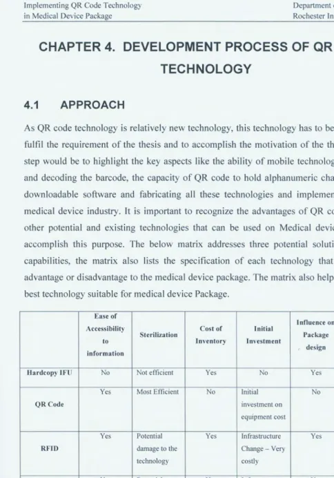 Figure 4.1. Matrix for assessing different technology for Medical Device Package 