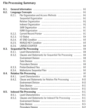Table Handling Statements ................................................... 7-5 Comparisons Involving Index-Name or Index Data Items .........