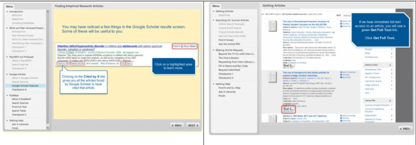 Figure 1. Examples of clickable hotspot screens where student interaction drives tutorial navigation