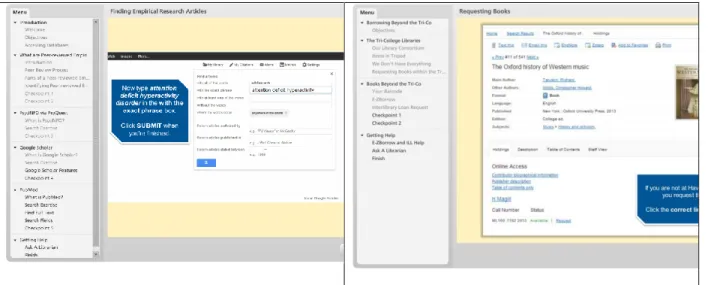 Figure 3. Examples of simulation screens that mimic web navigation and searching