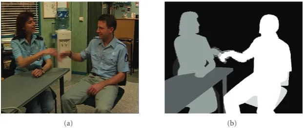 Figure 10: Example of texture image (a) and its associated mask image (b) from the frame 109 of the sequence interview