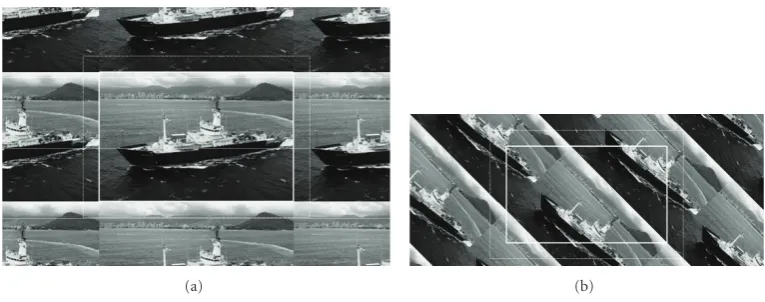 Figure 7: Boat image of size 200 × 300 (a) periodic extension of the original image and (b) after downsample by Q0.