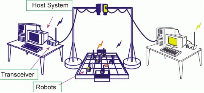 Figure 1.1. - Typical set up of a robot soccer game.